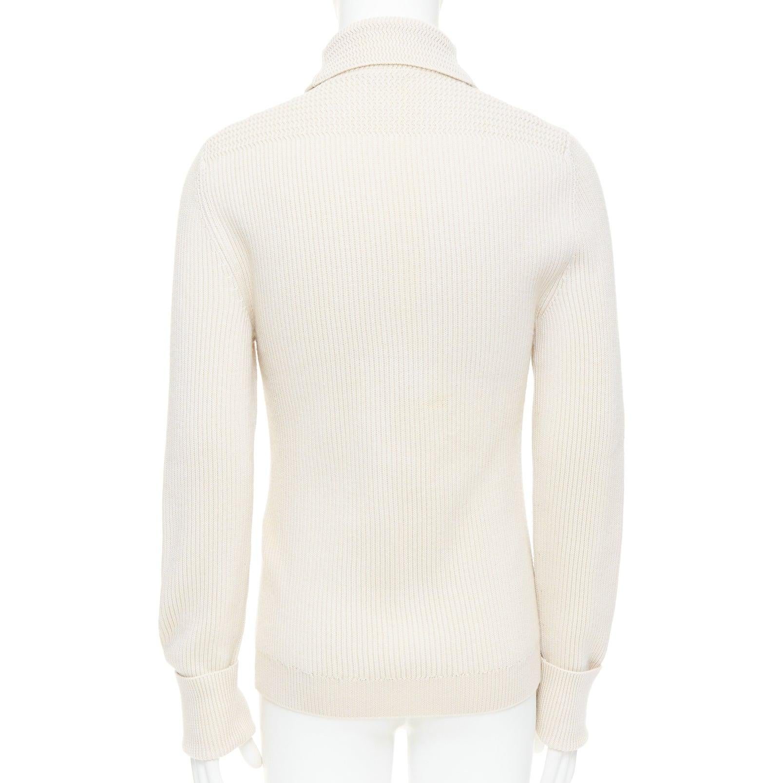 TOM FORD crème 100% laine col châle côtelé cardigan boutonné IT46 S en vente 1