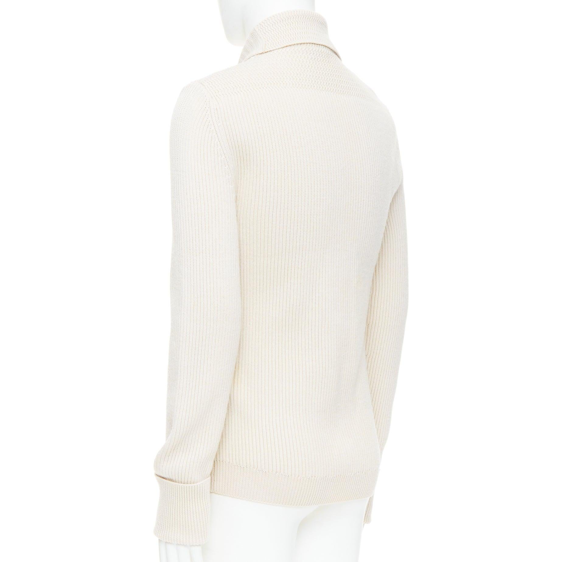 TOM FORD crème 100% laine col châle côtelé cardigan boutonné IT46 S en vente 2