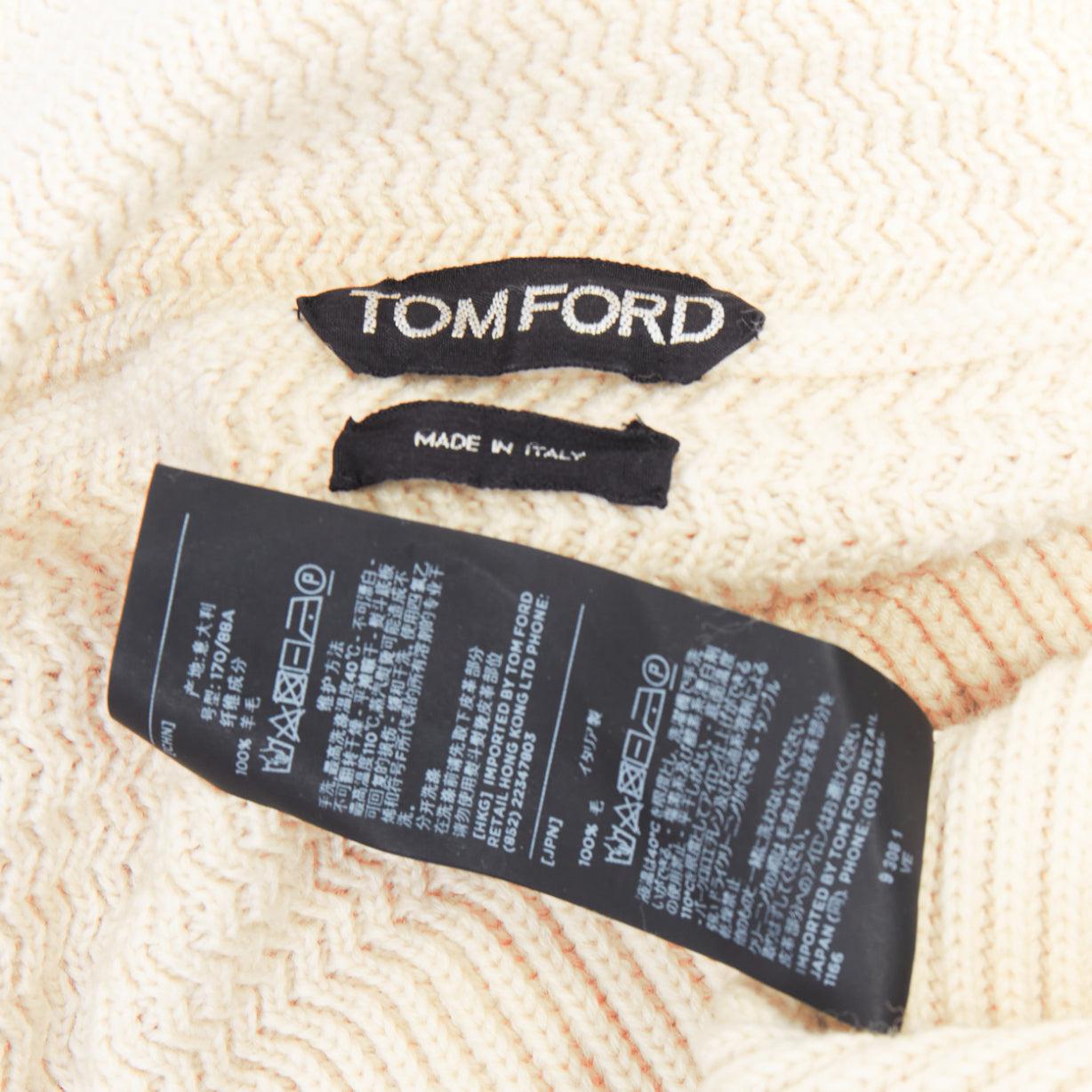 TOM FORD crème 100% laine col châle côtelé cardigan boutonné IT46 S en vente 4