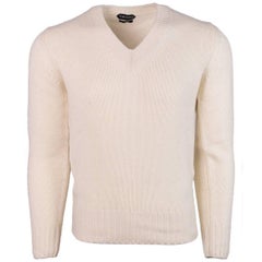 Tom Ford Cream Cashmere Loose Rib Knit V Neck Raglan Sweater
