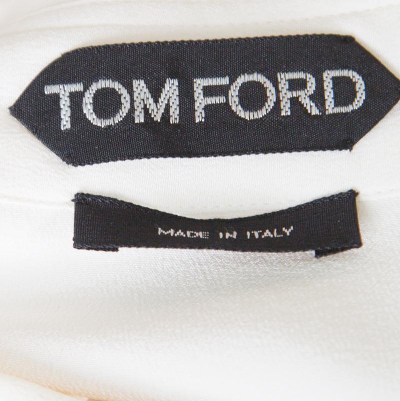 Tom Ford Cream Embellished Silk Epaulette Detail Long Sleeve Blouse S 1