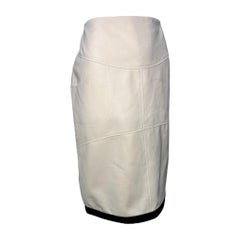 Tom Ford Cream Fleece Wool Skirt And Black Leather Trim, 2000s