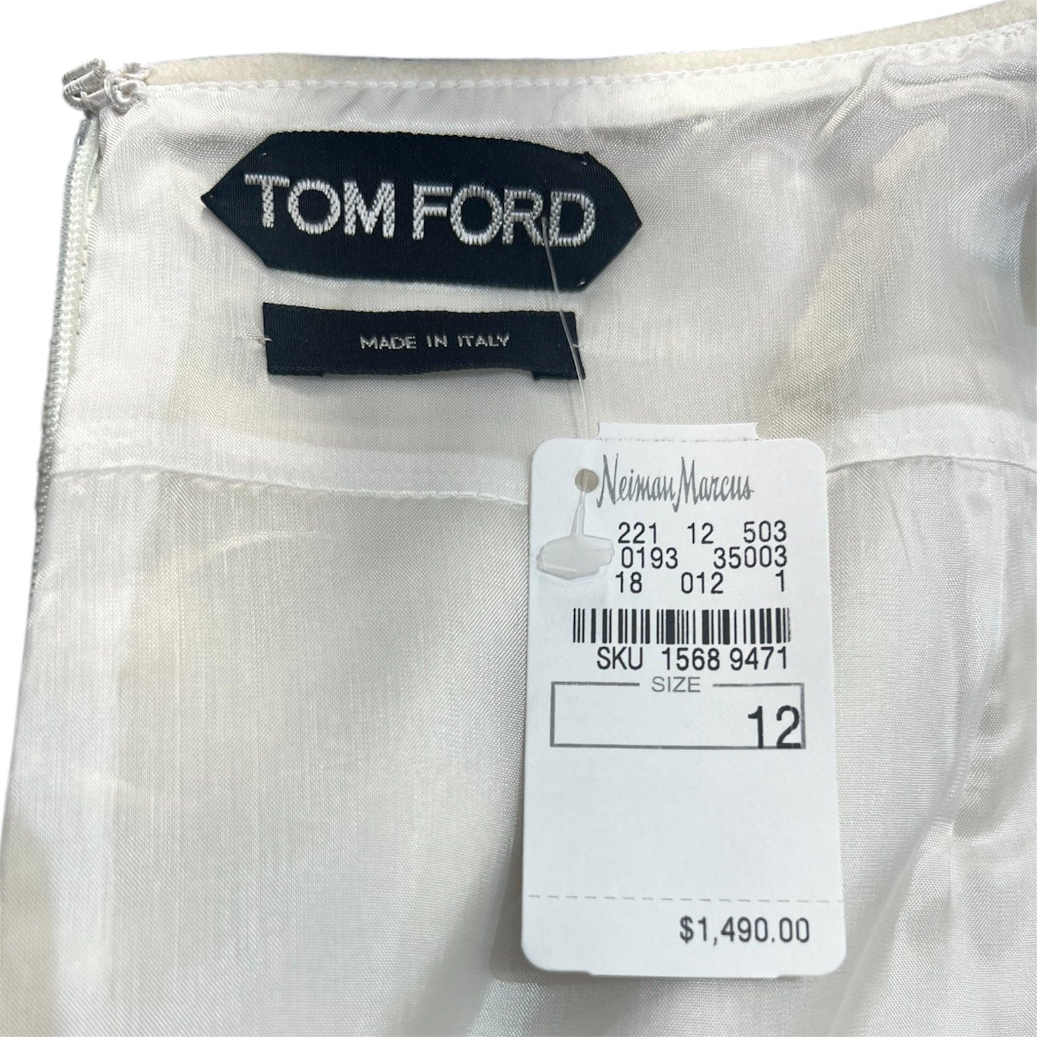 Tom Ford Wollrock aus cremefarbenem Fleece und schwarzem Lederbesatz, 2000er Jahre im Zustand „Neu“ im Angebot in Los Angeles, CA