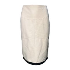 Tom Ford Wollrock aus cremefarbenem Fleece und schwarzem Lederbesatz, 2000er Jahre