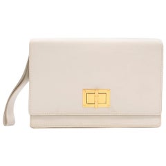 Tom Ford Cream & Gold Leather Turnlock Wristlet