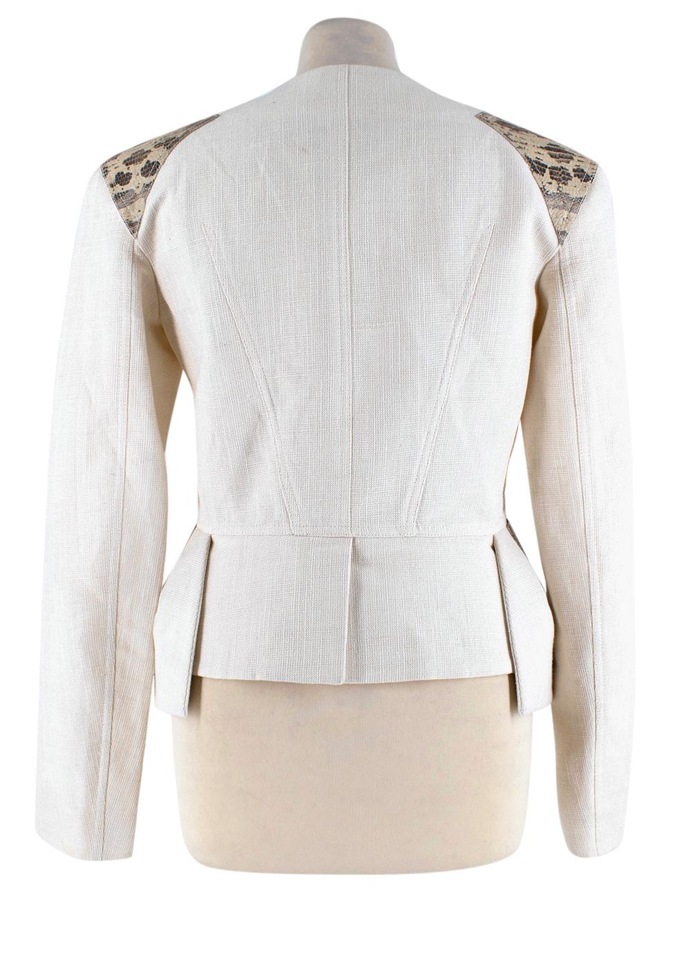 Gray Tom Ford Cream Linen Jacket with Lizard Embossed Patches - Size US 4 For Sale