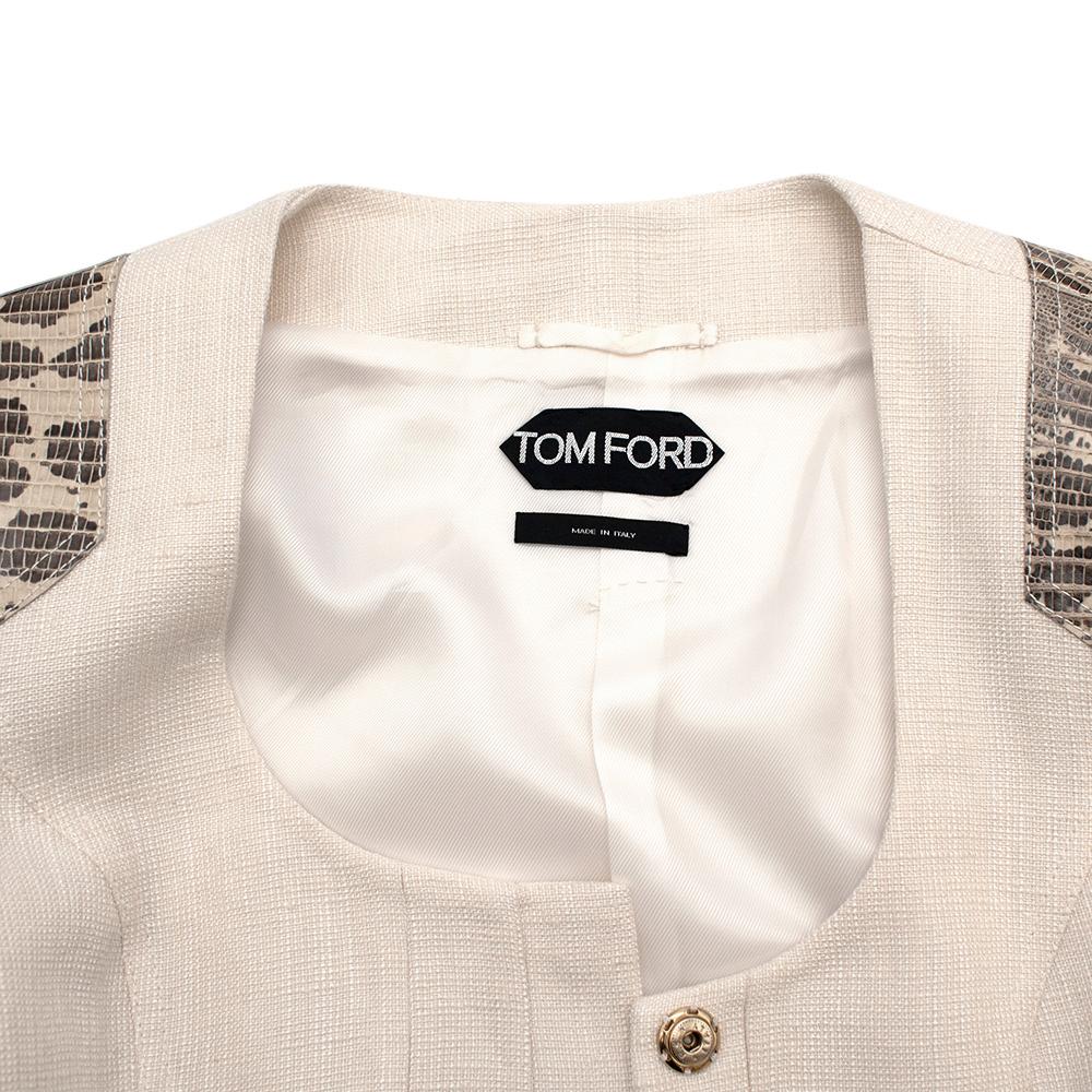Tom Ford Cream Linen Jacket with Lizard Embossed Patches - Size US 4 In Excellent Condition For Sale In London, GB