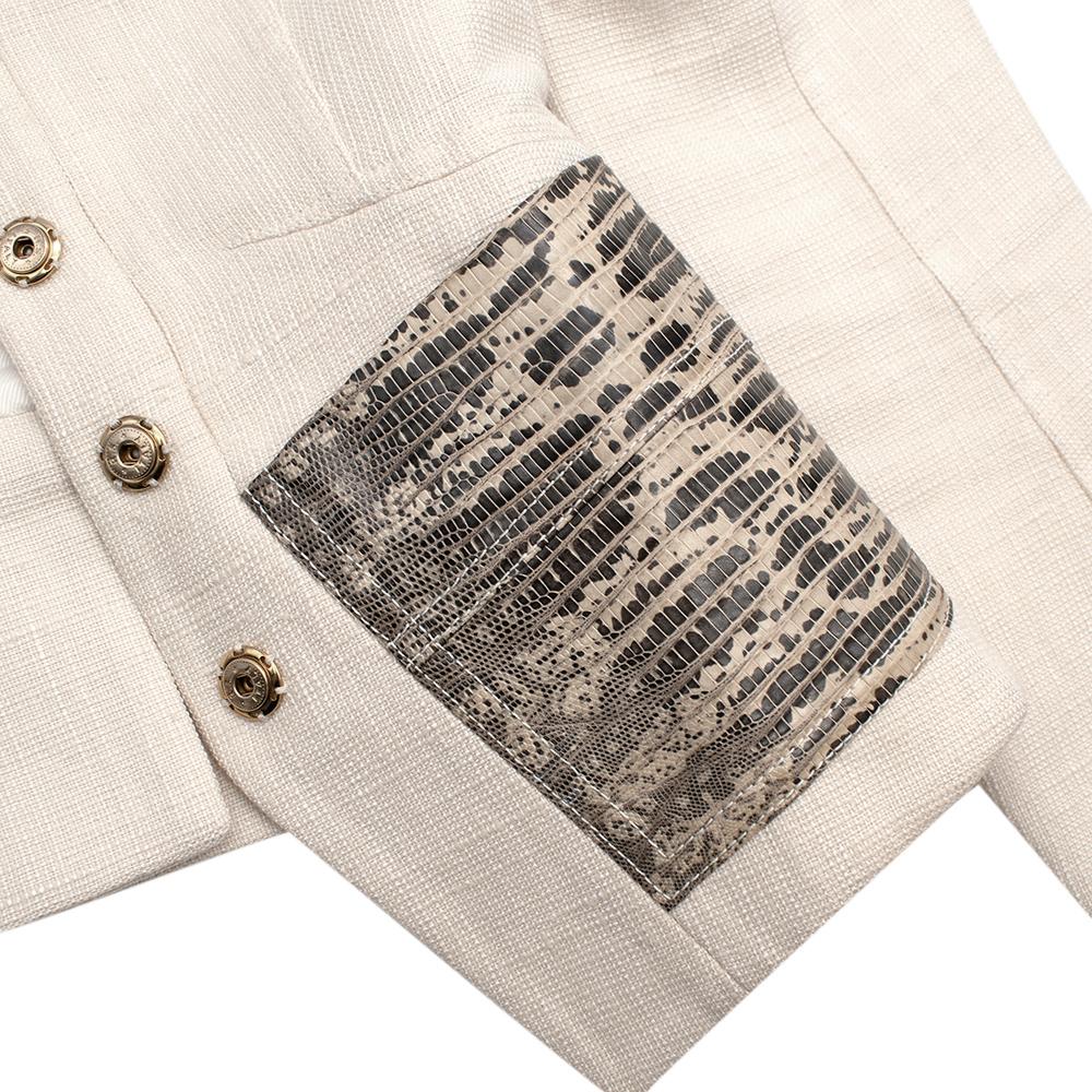 Tom Ford Cream Linen Jacket with Lizard Embossed Patches - Size US 4 For Sale 3