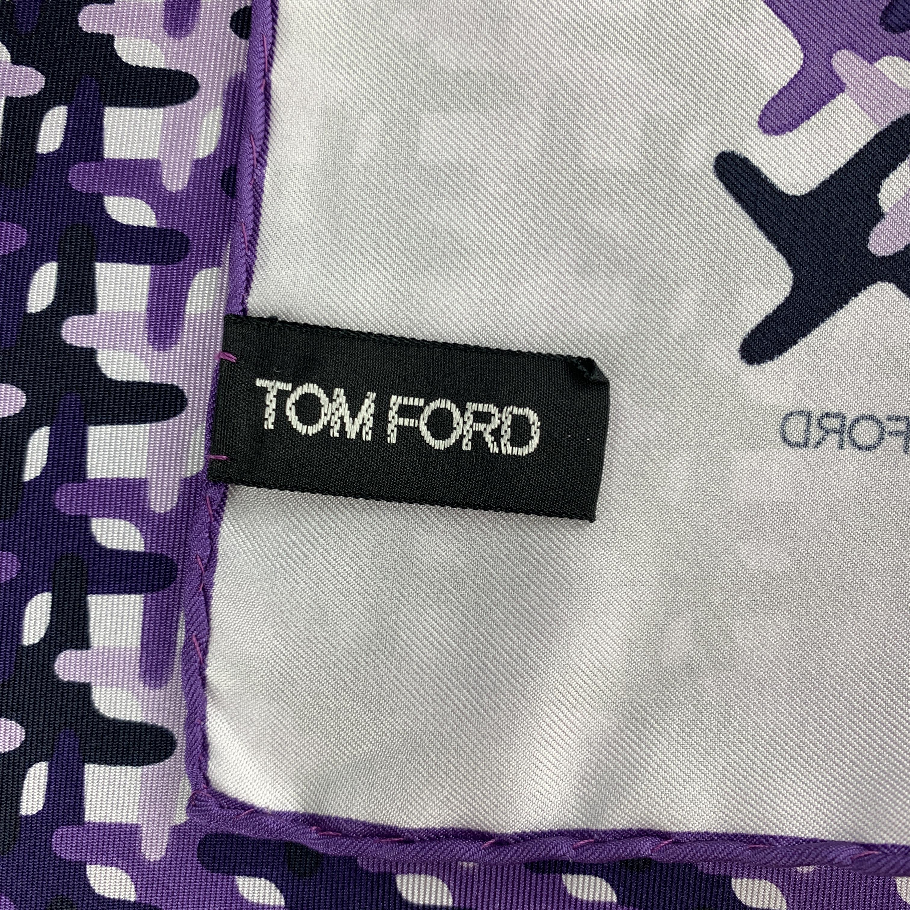 Men's TOM FORD Cream & Purple Print Silk Pocket Square