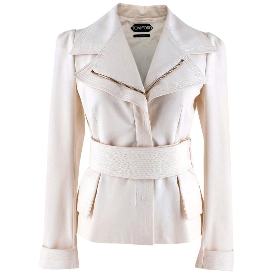 Tom Ford Cream Tailored Belted Jacket - Size US 0-2 For Sale