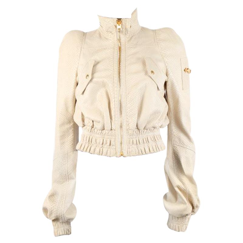 TOM FORD cream white PYTHON CROPPED BOMBER Jacket 40 S