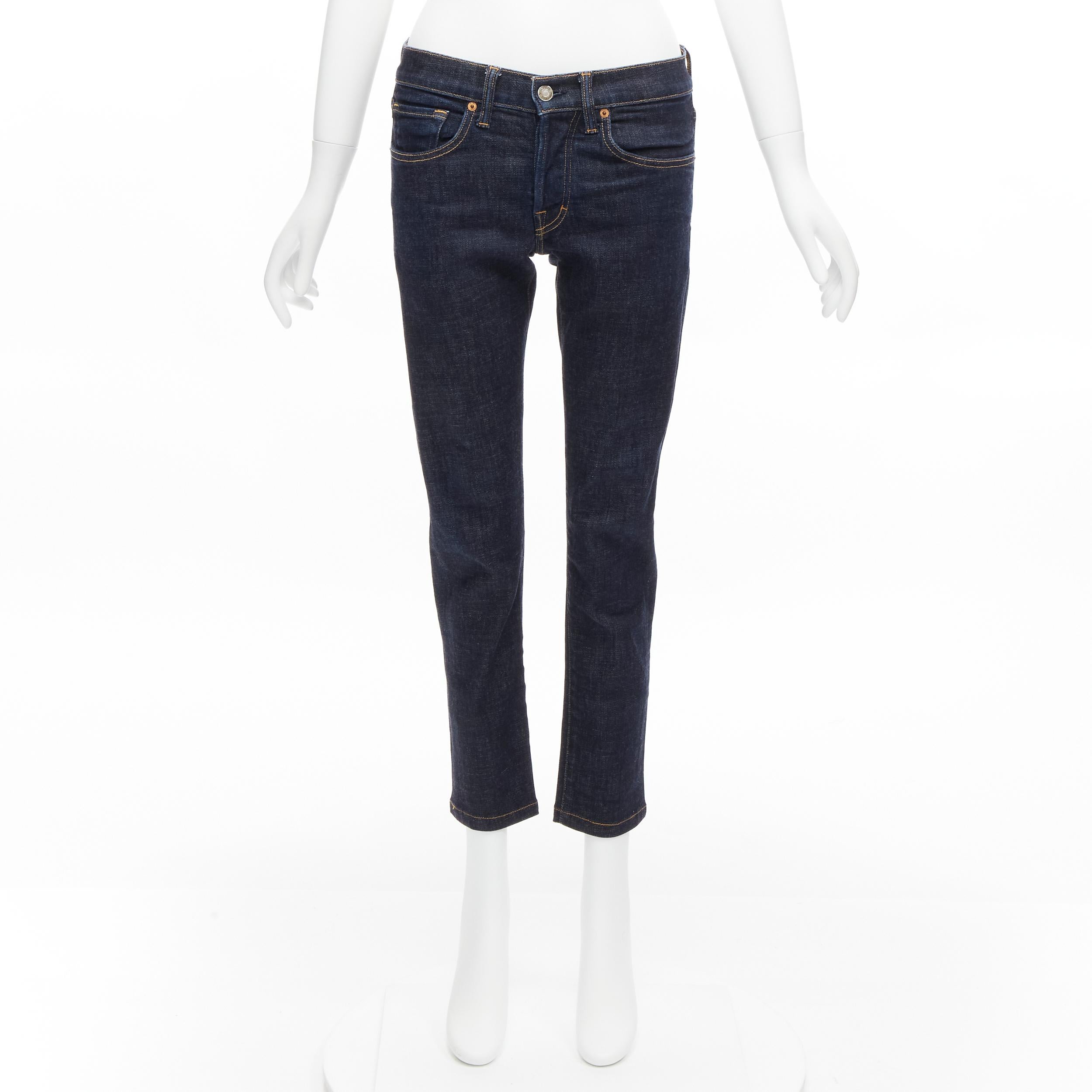TOM FORD dark blue classic washed denim logo tag cropped jeans 28