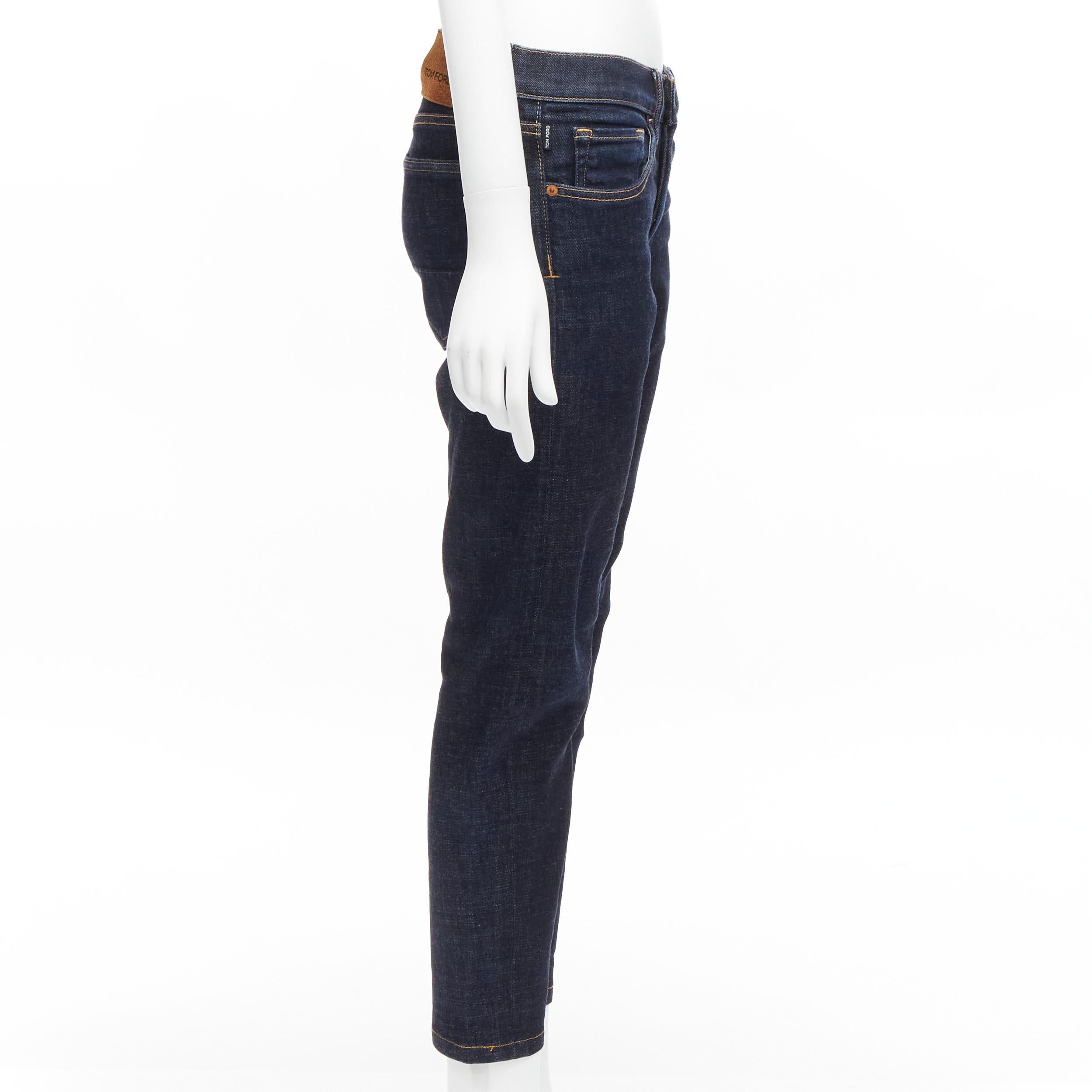 TOM FORD dark blue classic washed denim logo tag cropped jeans 28