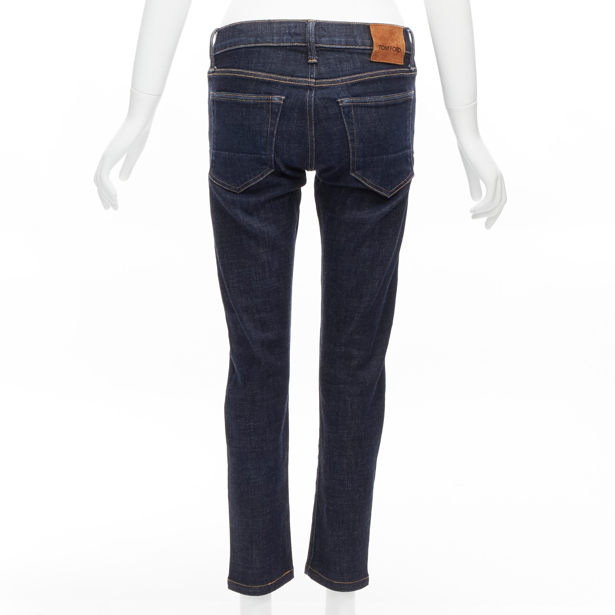 Women's TOM FORD dark blue classic washed denim logo tag cropped jeans 28
