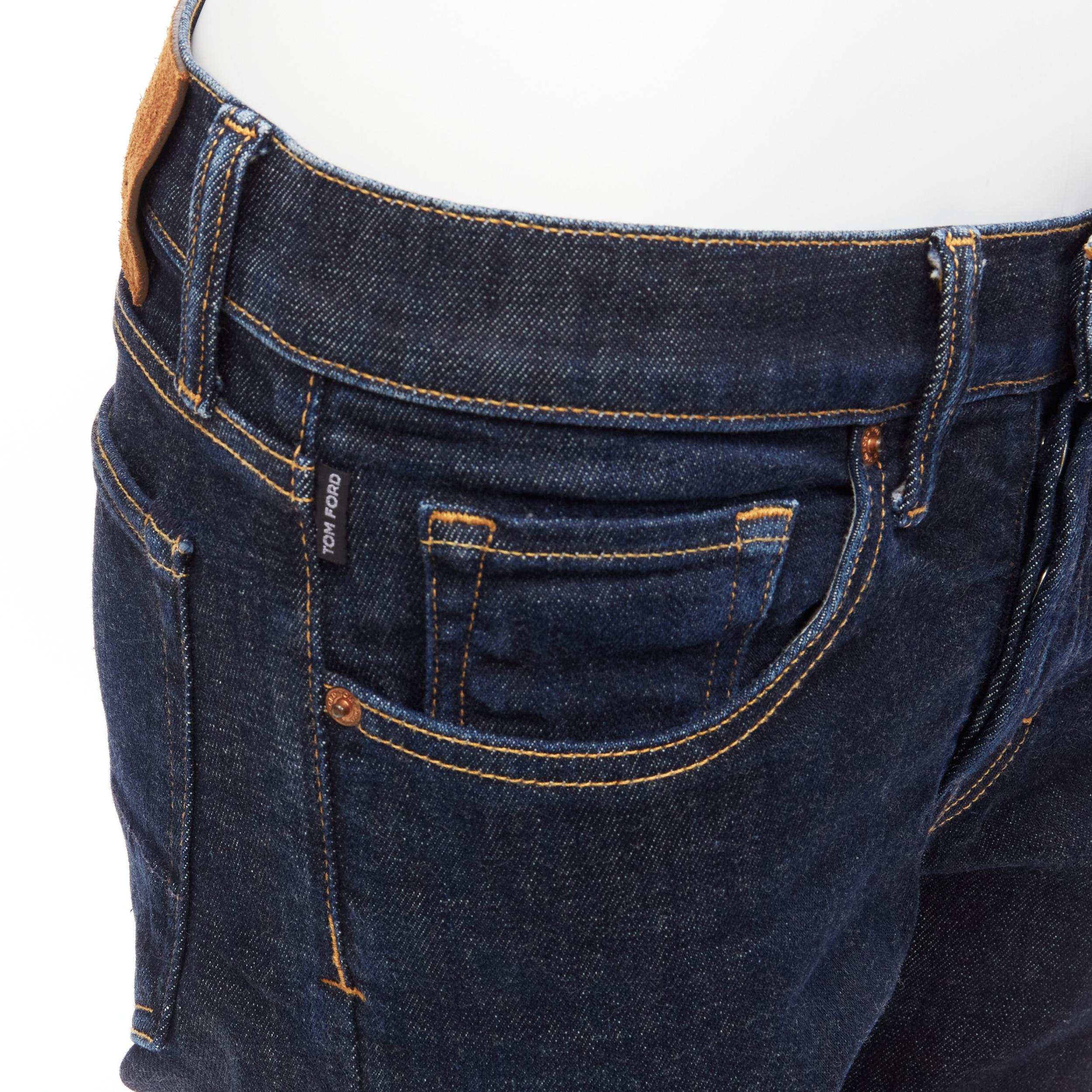 TOM FORD dark blue classic washed denim logo tag cropped jeans 28