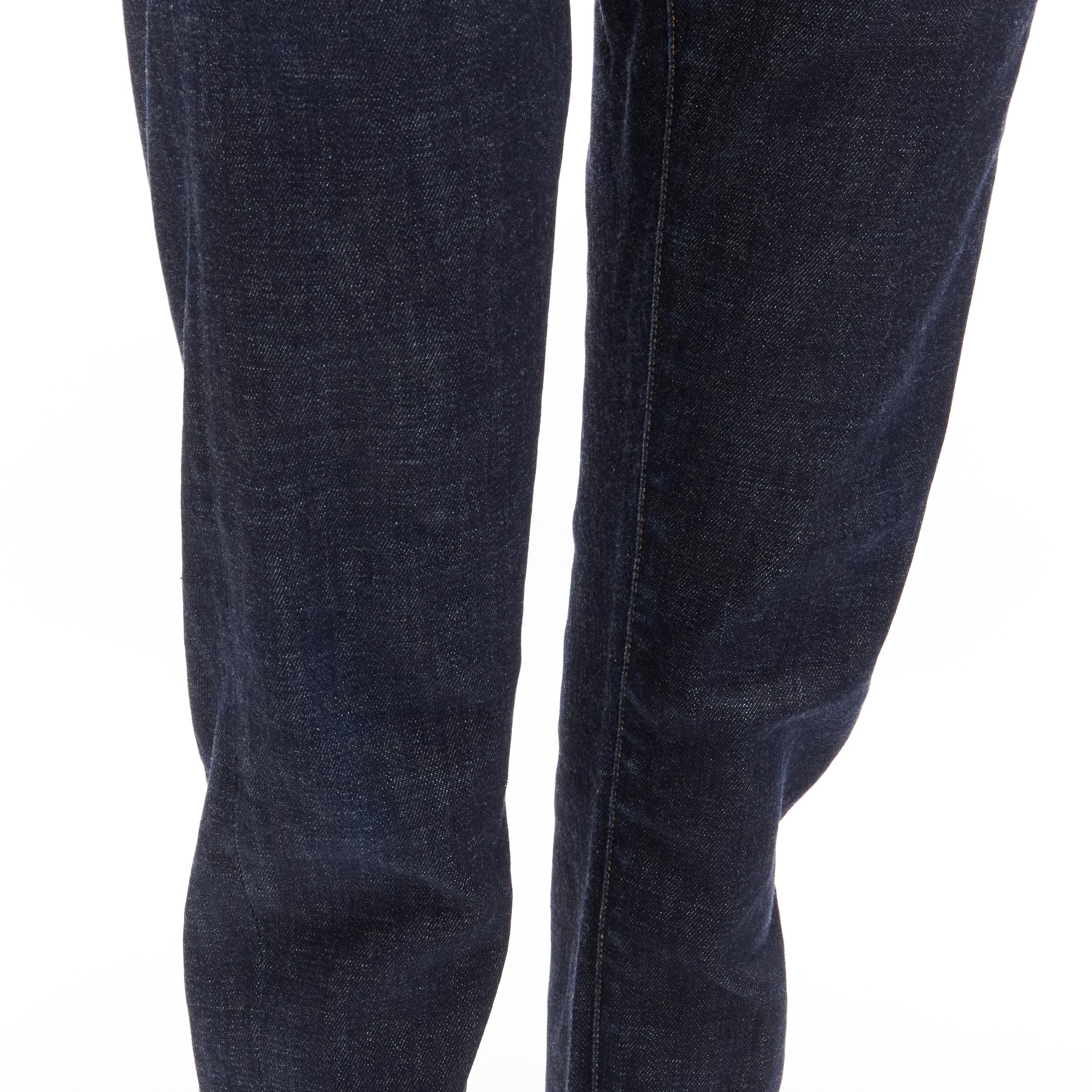 Jeans cropped TOM FORD bleu foncé classique en denim délavé avec étiquette logo 28