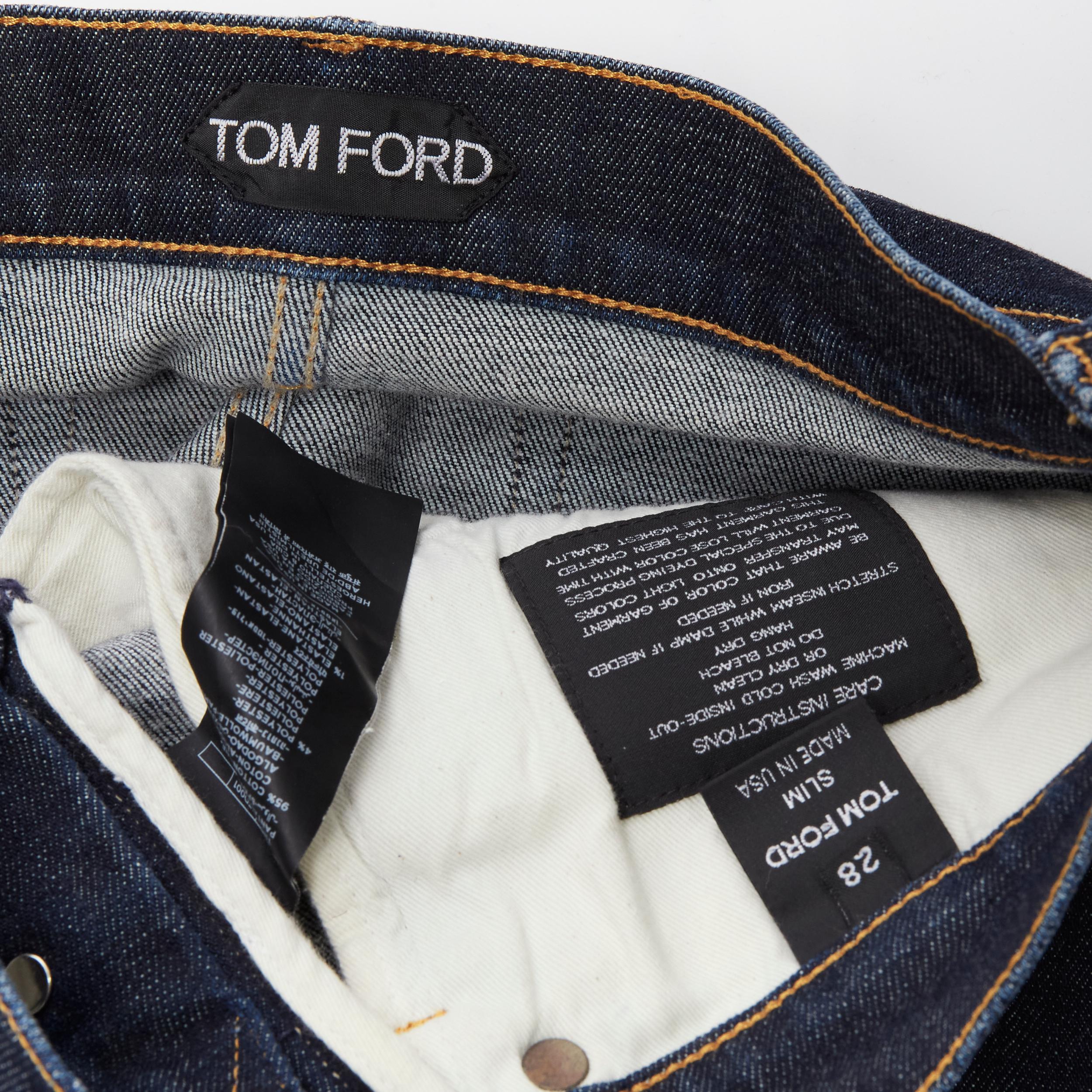 TOM FORD dark blue classic washed denim logo tag cropped jeans 28