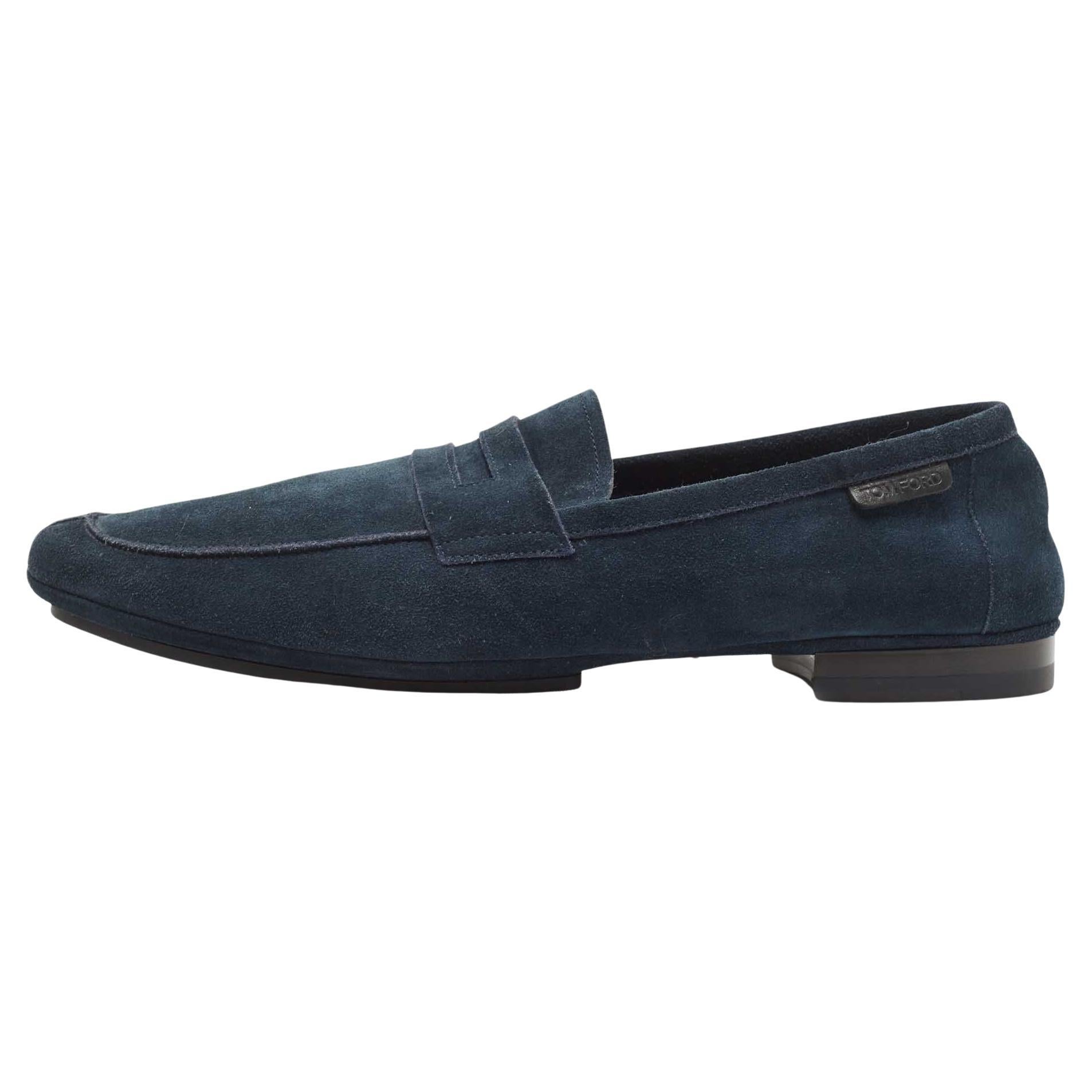 Tom Ford Dark Blue Suede Berwick Loafers Size 43
