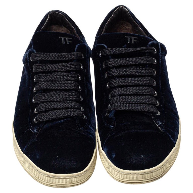Tom Ford Dark Blue Velvet Russell Low Top Sneakers Size 44 For Sale at  1stDibs
