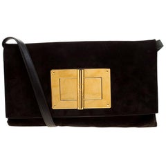 Tom Ford Dark Brown Nubuck leather Natalia Convertible Clutch