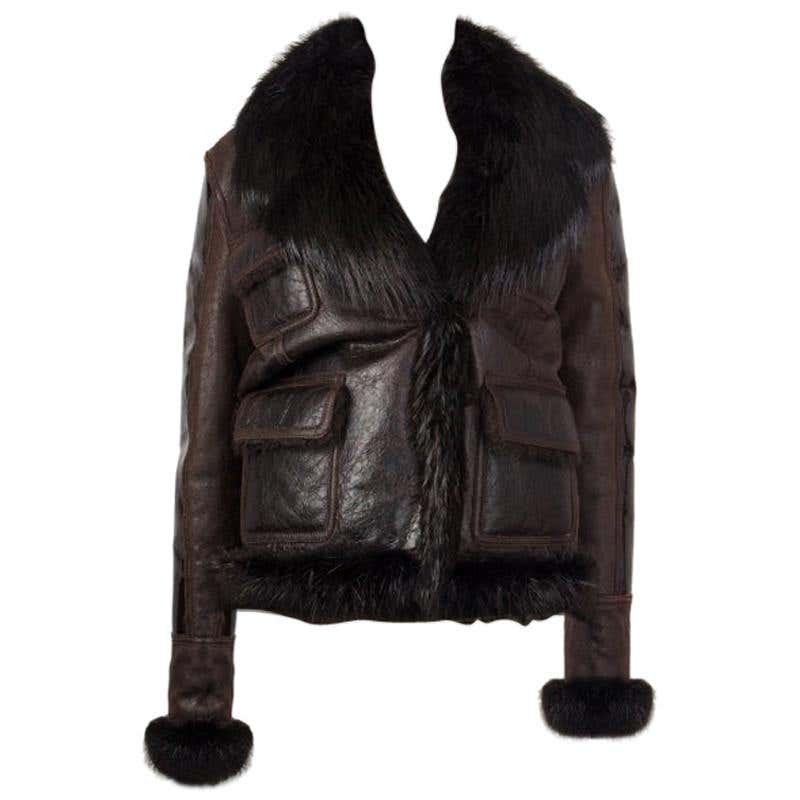 TOM FORD dark brown SHEARLING and FUR LEATHER Jacket XS For Sale at 1stDibs