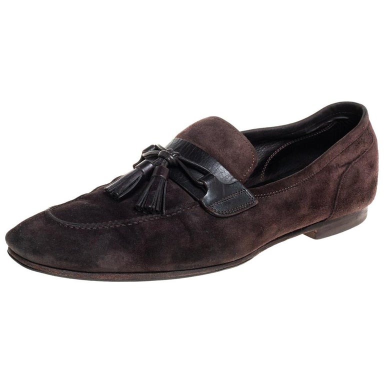 Tom Ford Dark Brown Suede And Leather Tassel Loafers Size 43.5 For Sale at  1stDibs