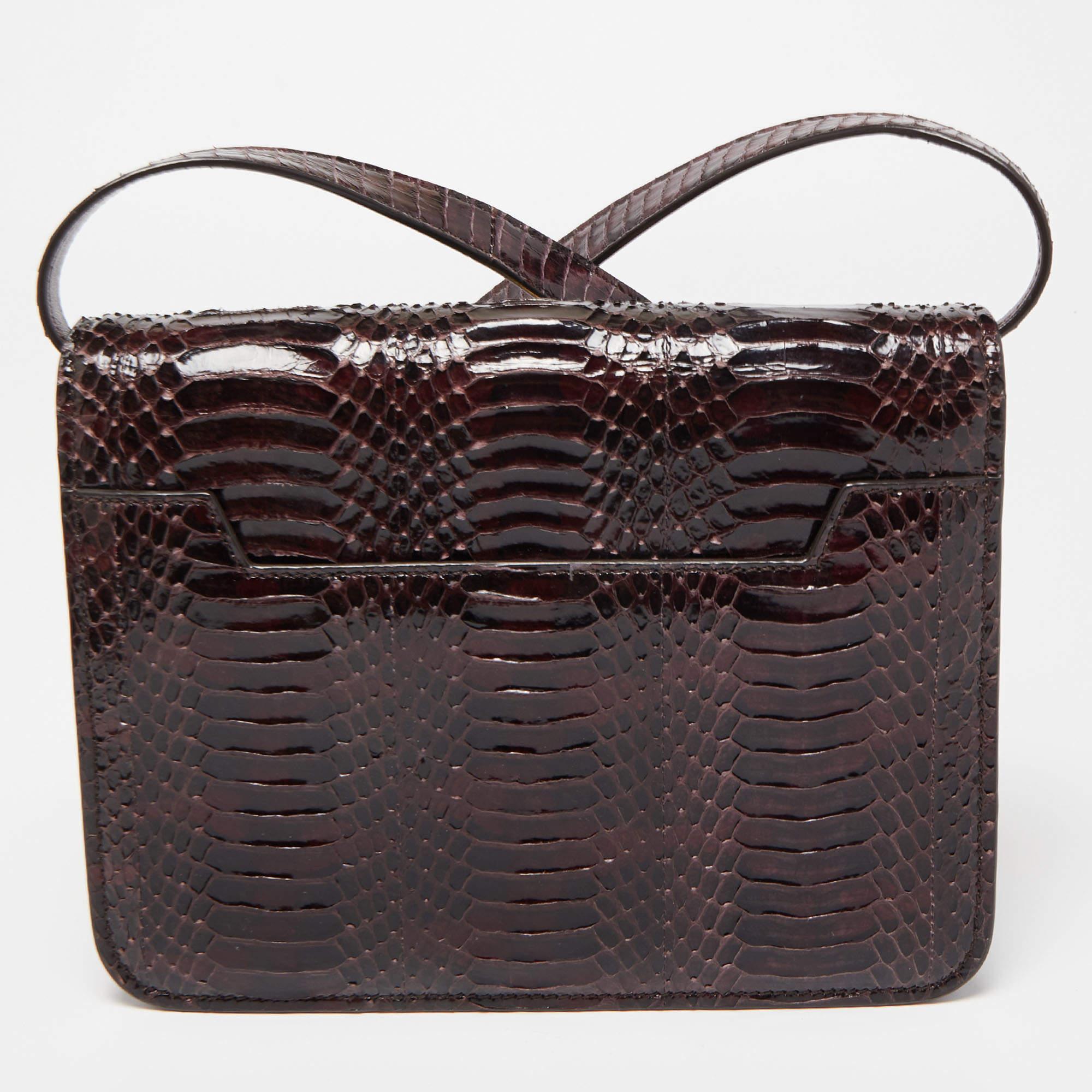 Tom Ford Dark Burgundy Watersnake Leather Small Natalia Shoulder Bag In Good Condition In Dubai, Al Qouz 2