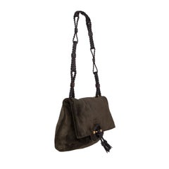 TOM FORD dark olive green suede leather BRAIDED Shoulder Bag