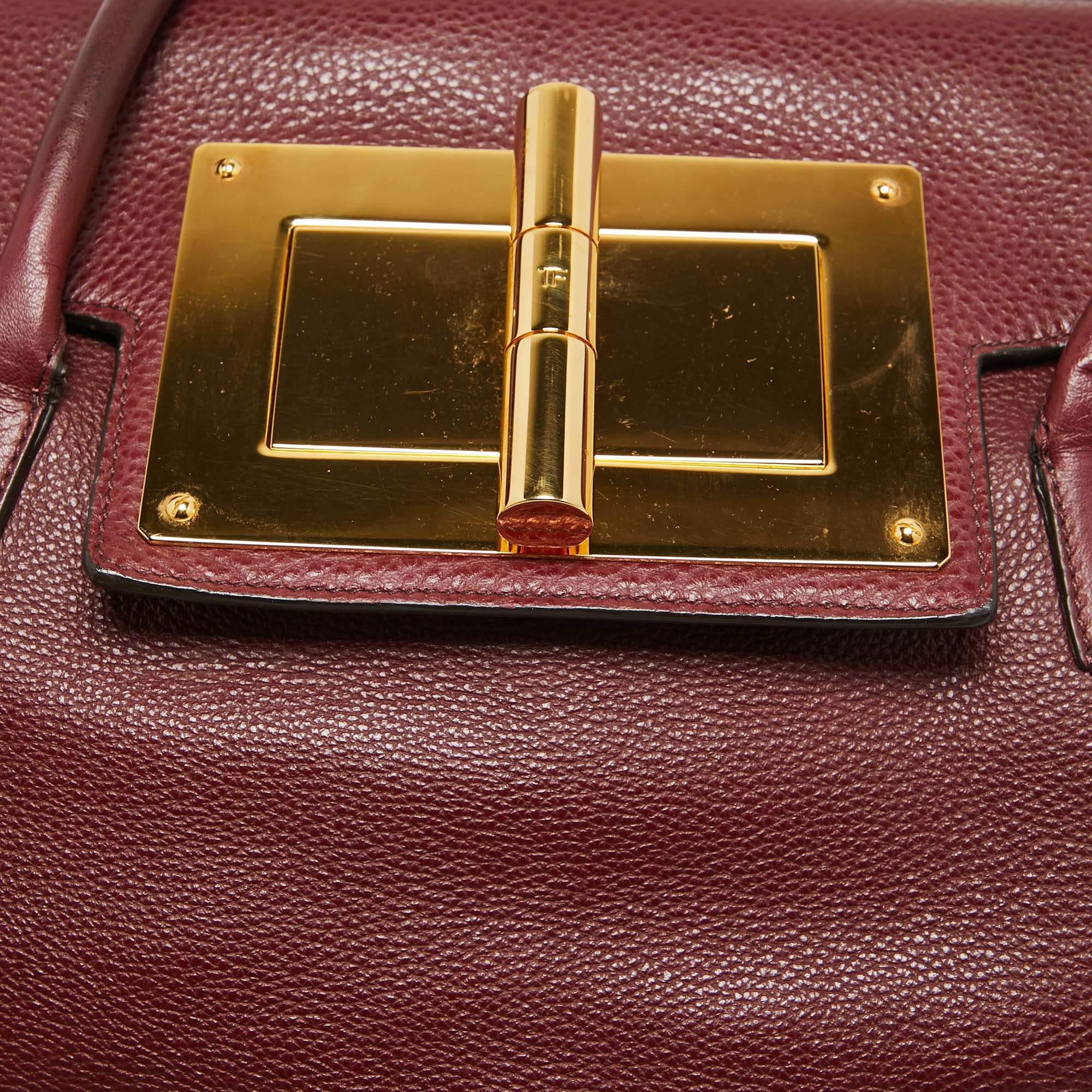 Women's Tom Ford Dark Red Leather Turn-Lock Natalia Tote For Sale