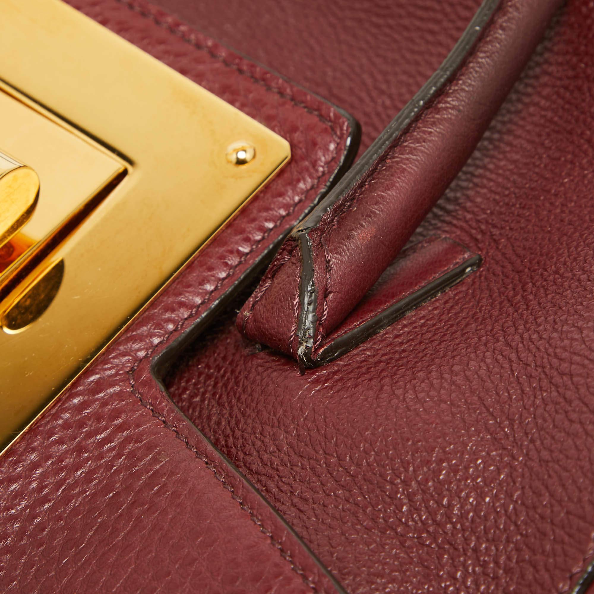 Tom Ford Dark Red Leather Turn-Lock Natalia Tote For Sale 2
