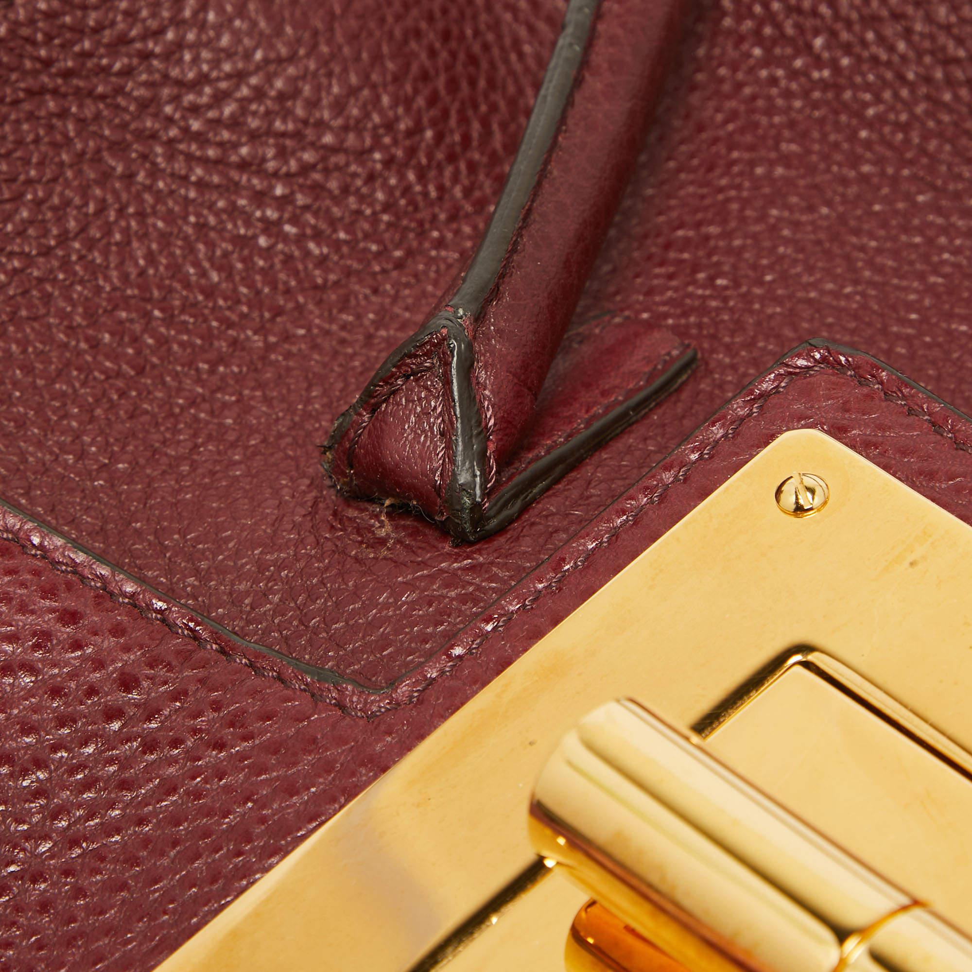 Tom Ford Dark Red Leather Turn-Lock Natalia Tote For Sale 3