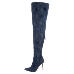Tom Ford Denim Pleated Over-the-Knee Boots