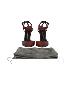 Tom Ford Double Ankle Strap Pumps in Maroon Leather