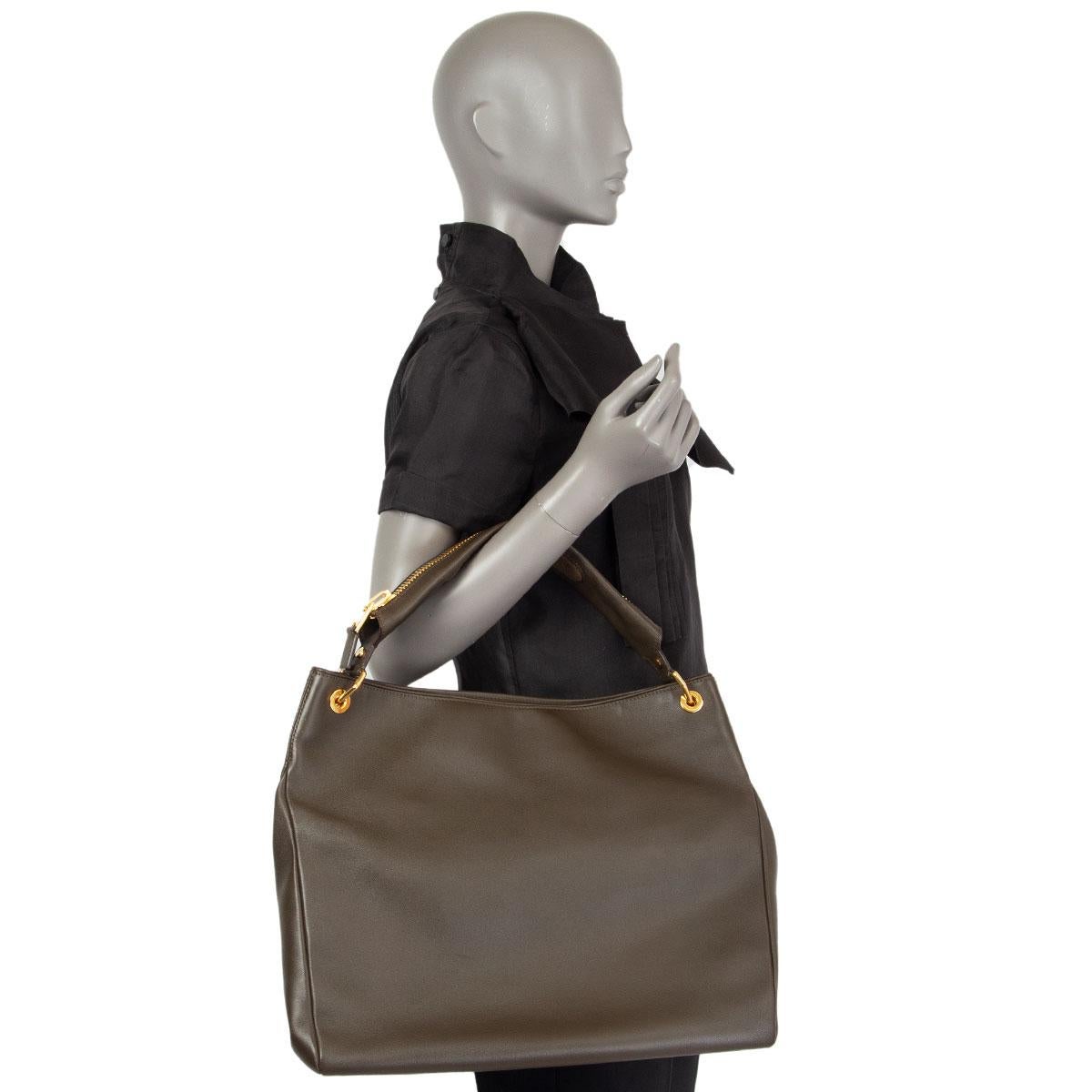 Women's TOM FORD drab olive green leather ZIPPER STRAP HOBO Shoulder Bag