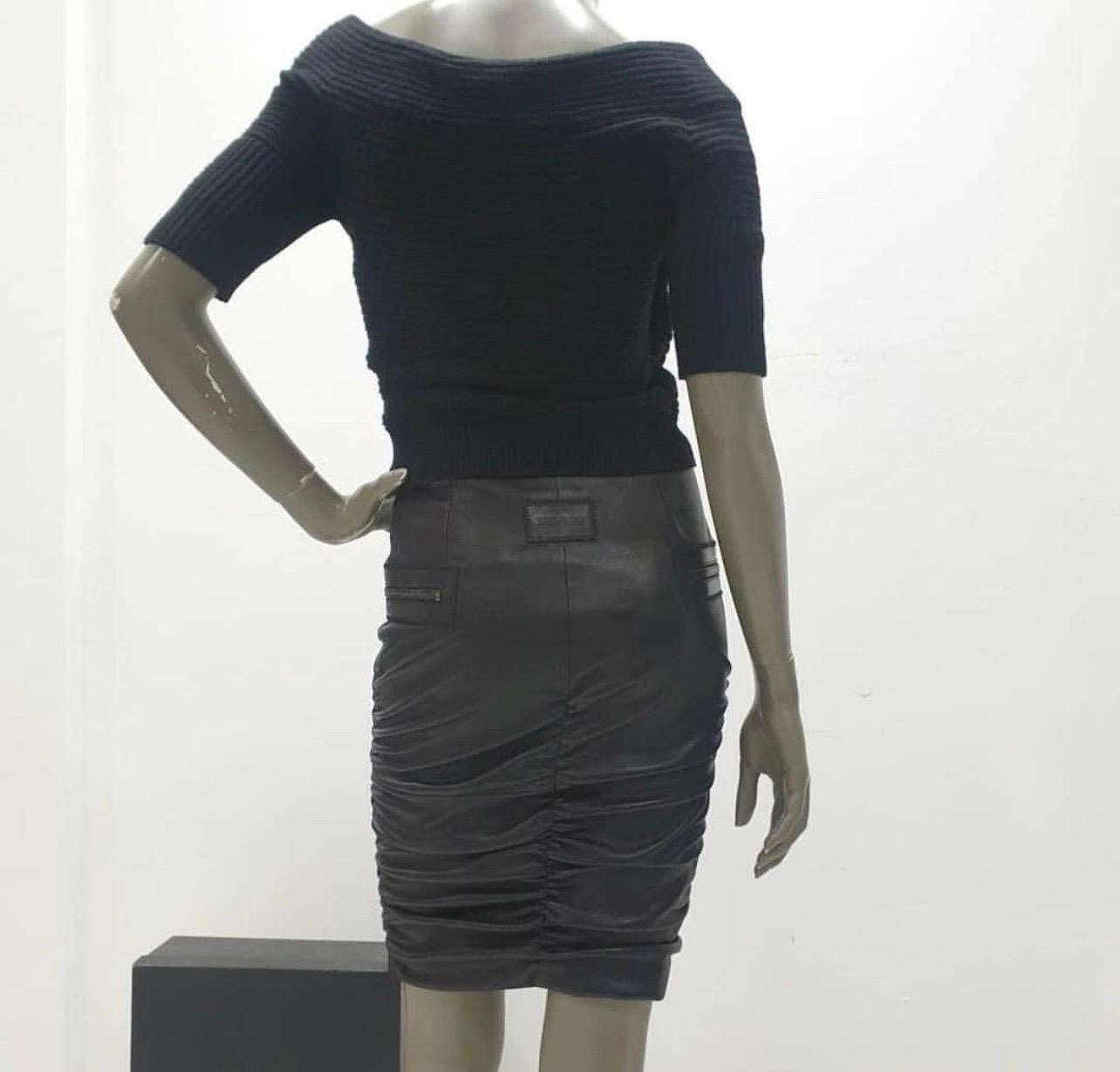 Tom Ford Draped Black Leather Skirt In Good Condition In Krakow, PL