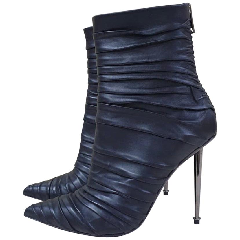 Tom Ford Draped Leather Metal Heels Booties For Sale at 1stDibs