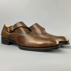 TOM FORD Edgar Size 10 Brown Antique Leather Monk Strap Loafers