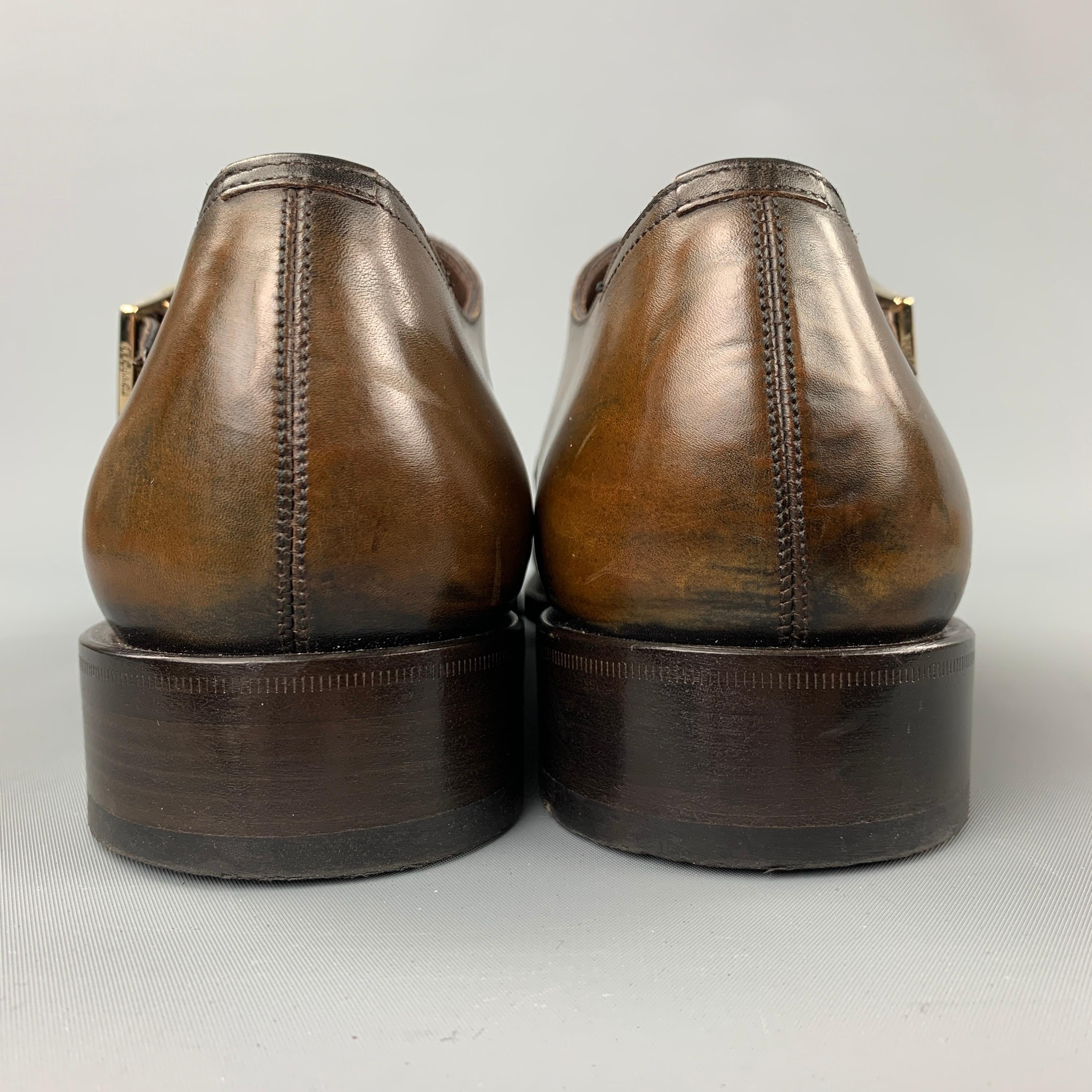 De los hombres TOM FORD Edgar Talla 10 Mocasines de cuero marrón antiguo con correa de monje