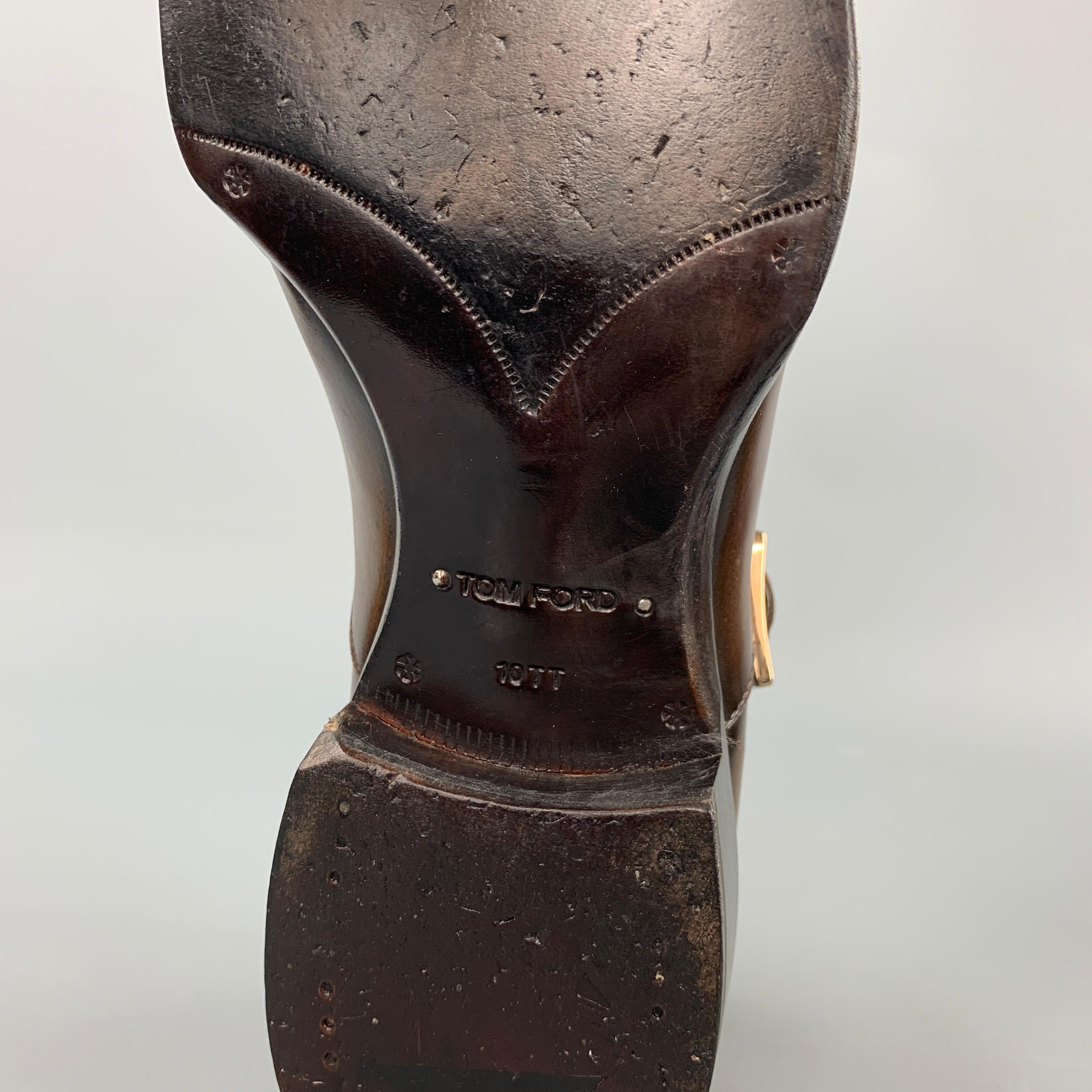 TOM FORD Edgar Talla 10 Mocasines de cuero marrón antiguo con correa de monje 3