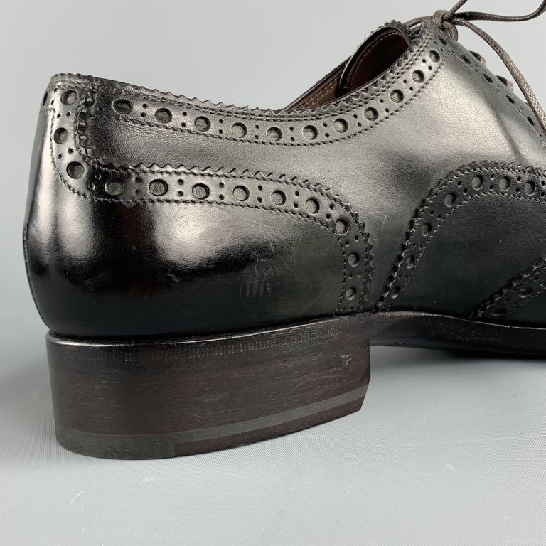 TOM FORD Edgar Size 10.5 Charcoal Antique Leather Wingtip Oxford Lace