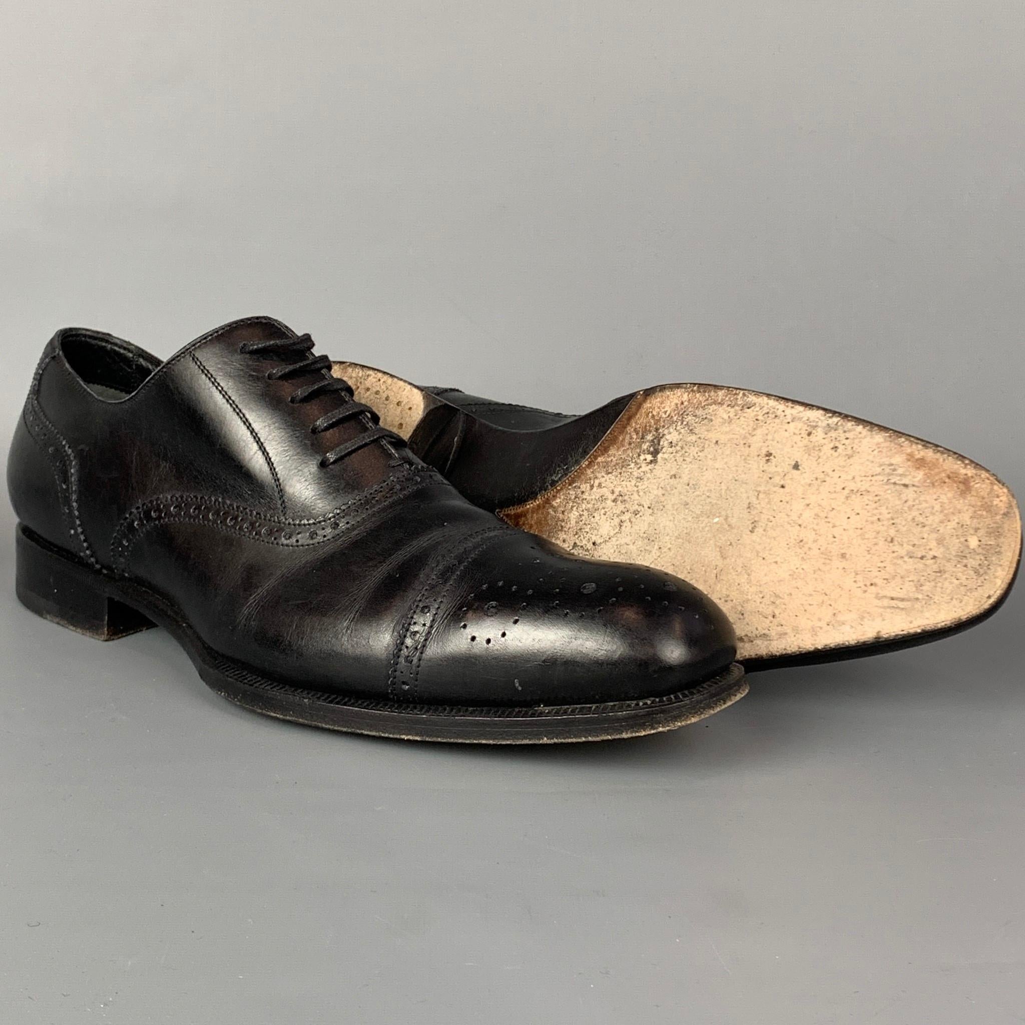 TOM FORD Edward Size 10.5 Black Perforated Leather Cap Toe Lace Up Shoes In Good Condition In San Francisco, CA