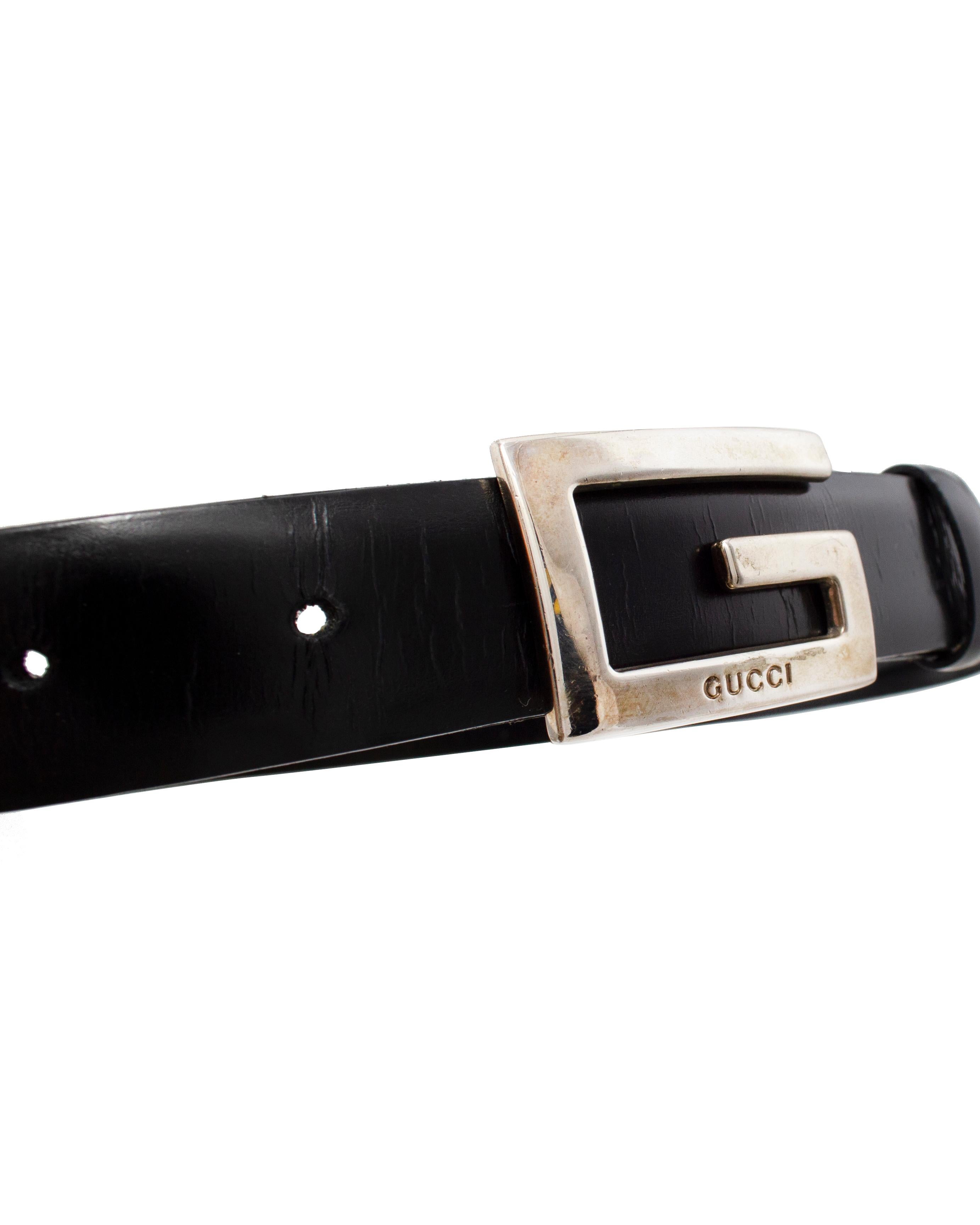 Nero Tom Ford for Gucci Cintura in pelle nera con fibbia G in metallo argentato in vendita