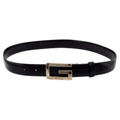 Tom Ford Era Gucci Ceinture en cuir noir avec boucle G en métal Silver