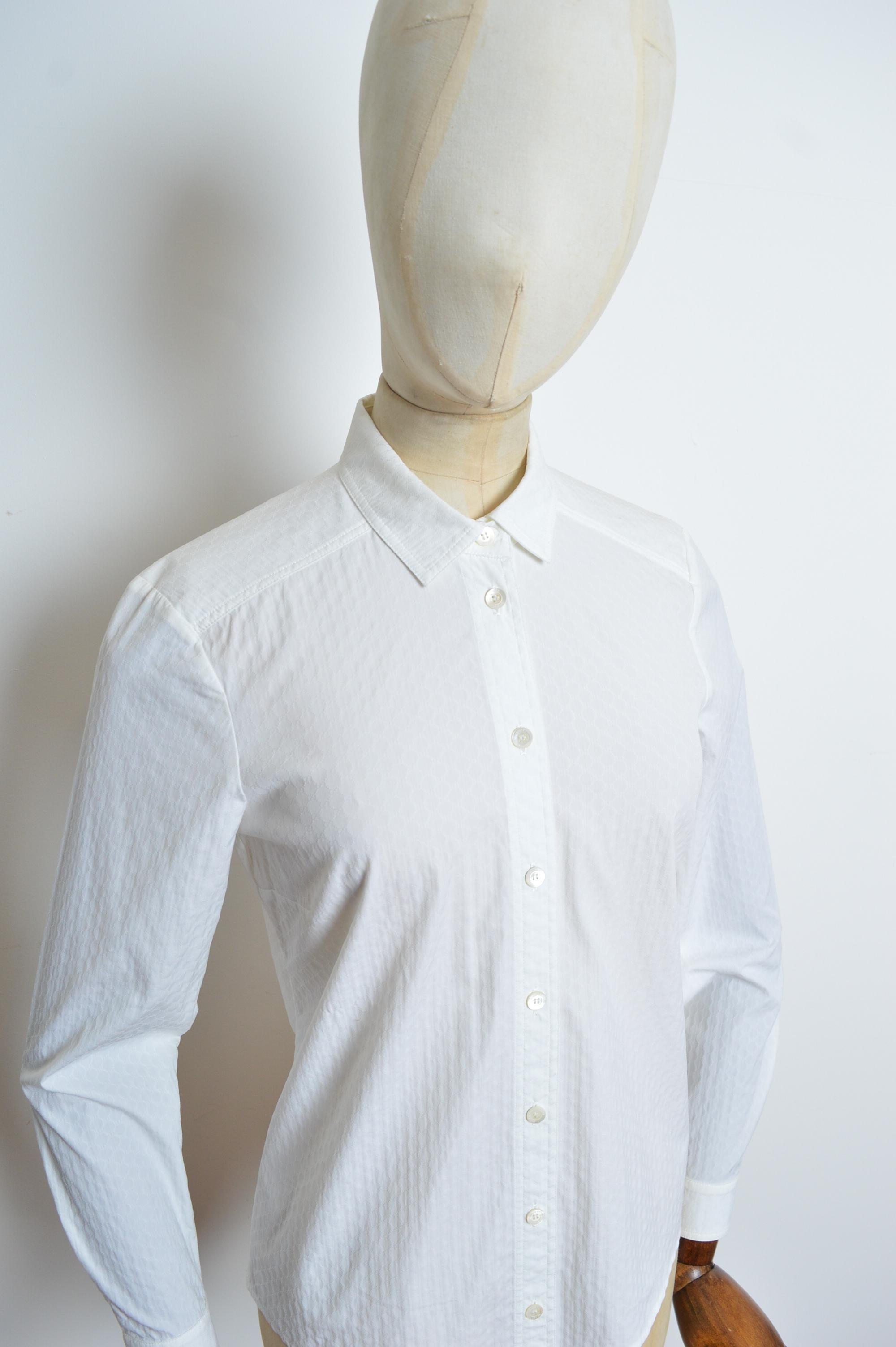 Tom Ford era Gucci Plain white GG Jacquard long sleeve Cotton Button down shirt For Sale 5