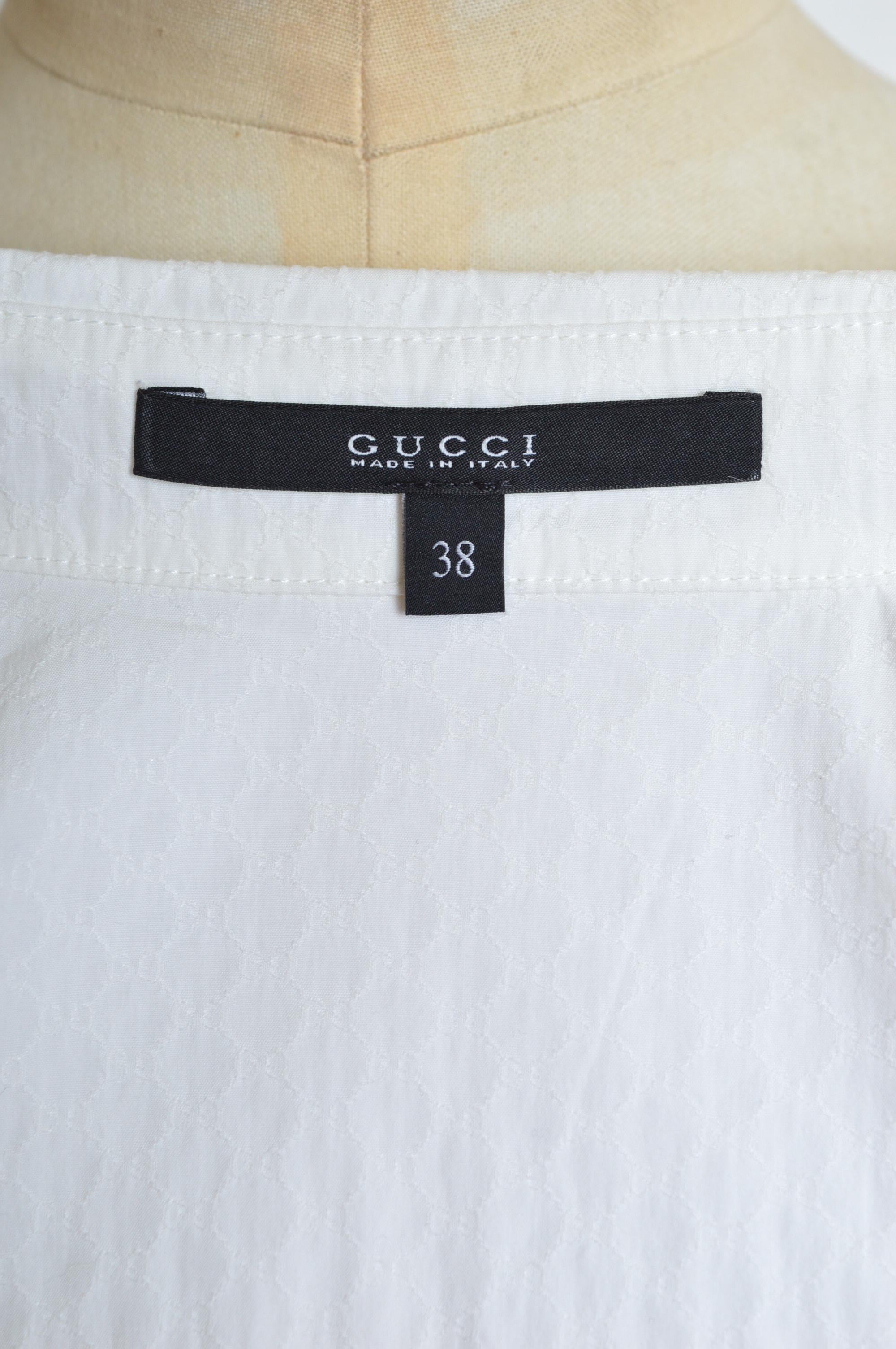 Tom Ford era Gucci Plain white GG Jacquard long sleeve Cotton Button down shirt For Sale 6