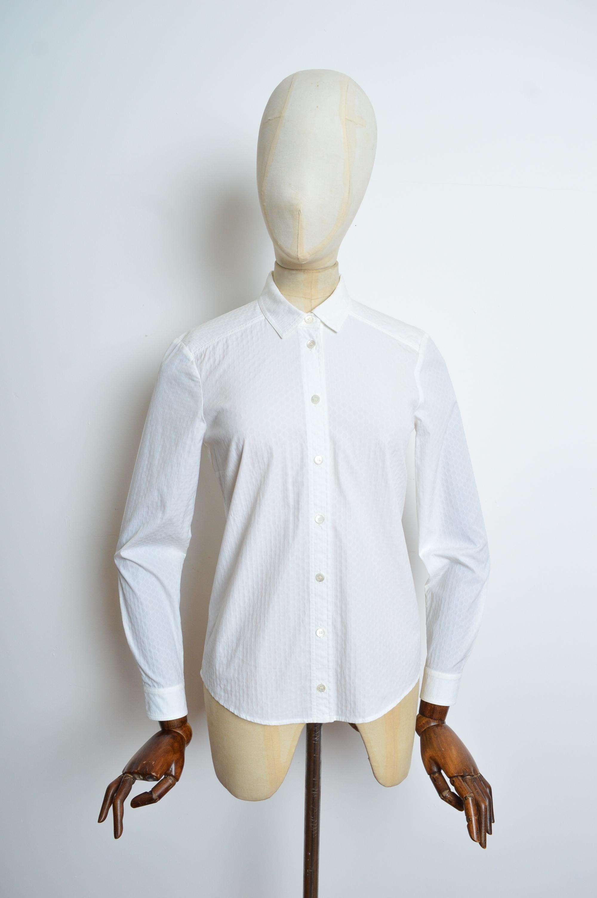 Tom Ford era Gucci Plain white GG Jacquard long sleeve Cotton Button down shirt For Sale 10