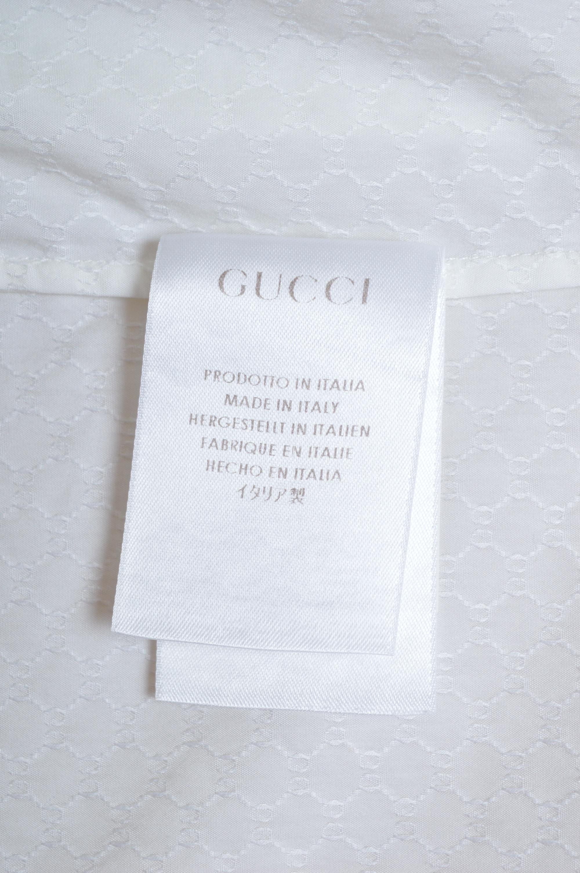 Tom Ford era Gucci Plain white GG Jacquard long sleeve Cotton Button down shirt For Sale 11