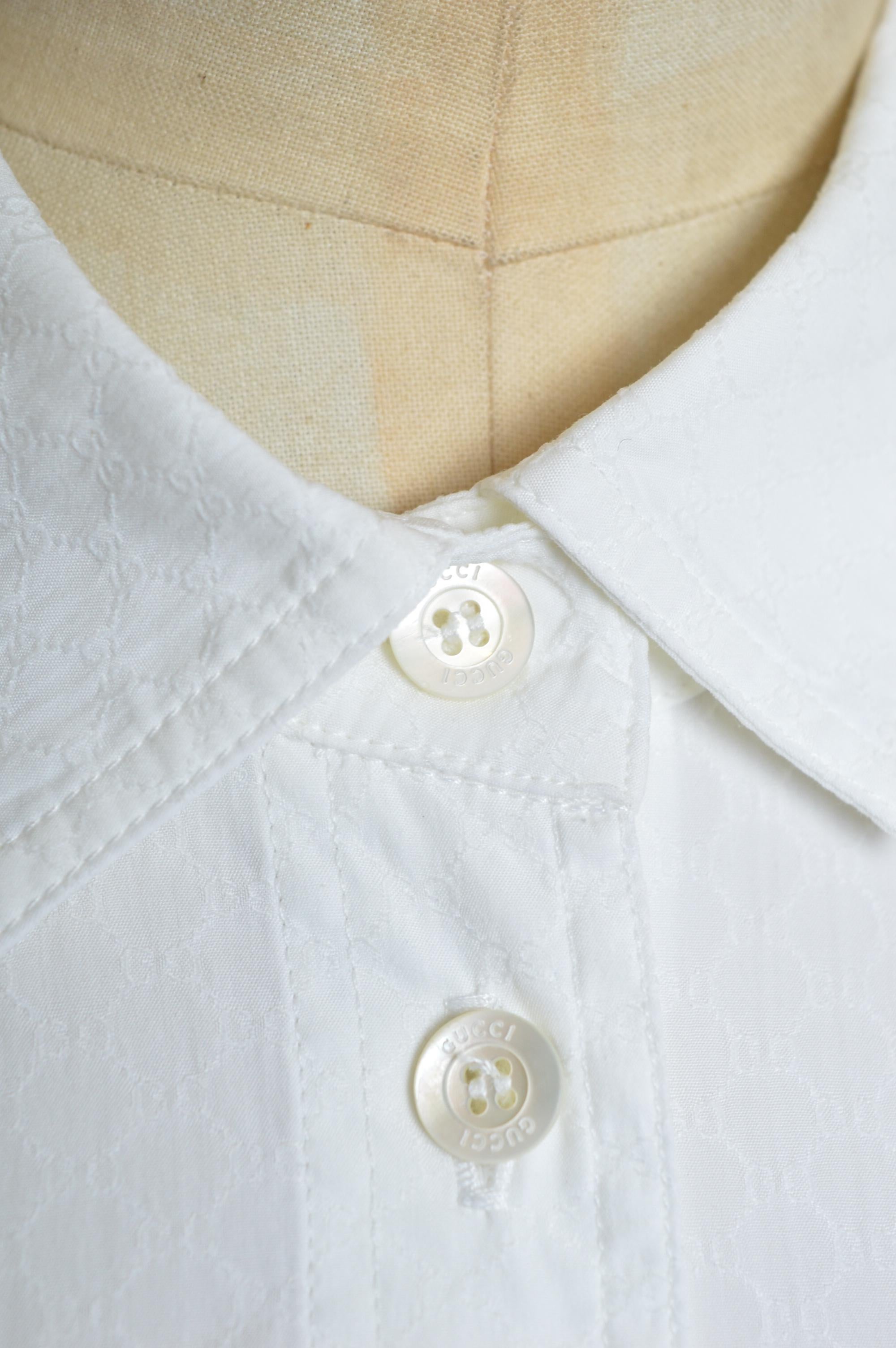 Tom Ford era Gucci Plain white GG Jacquard long sleeve Cotton Button down shirt In Good Condition For Sale In Sheffield, GB
