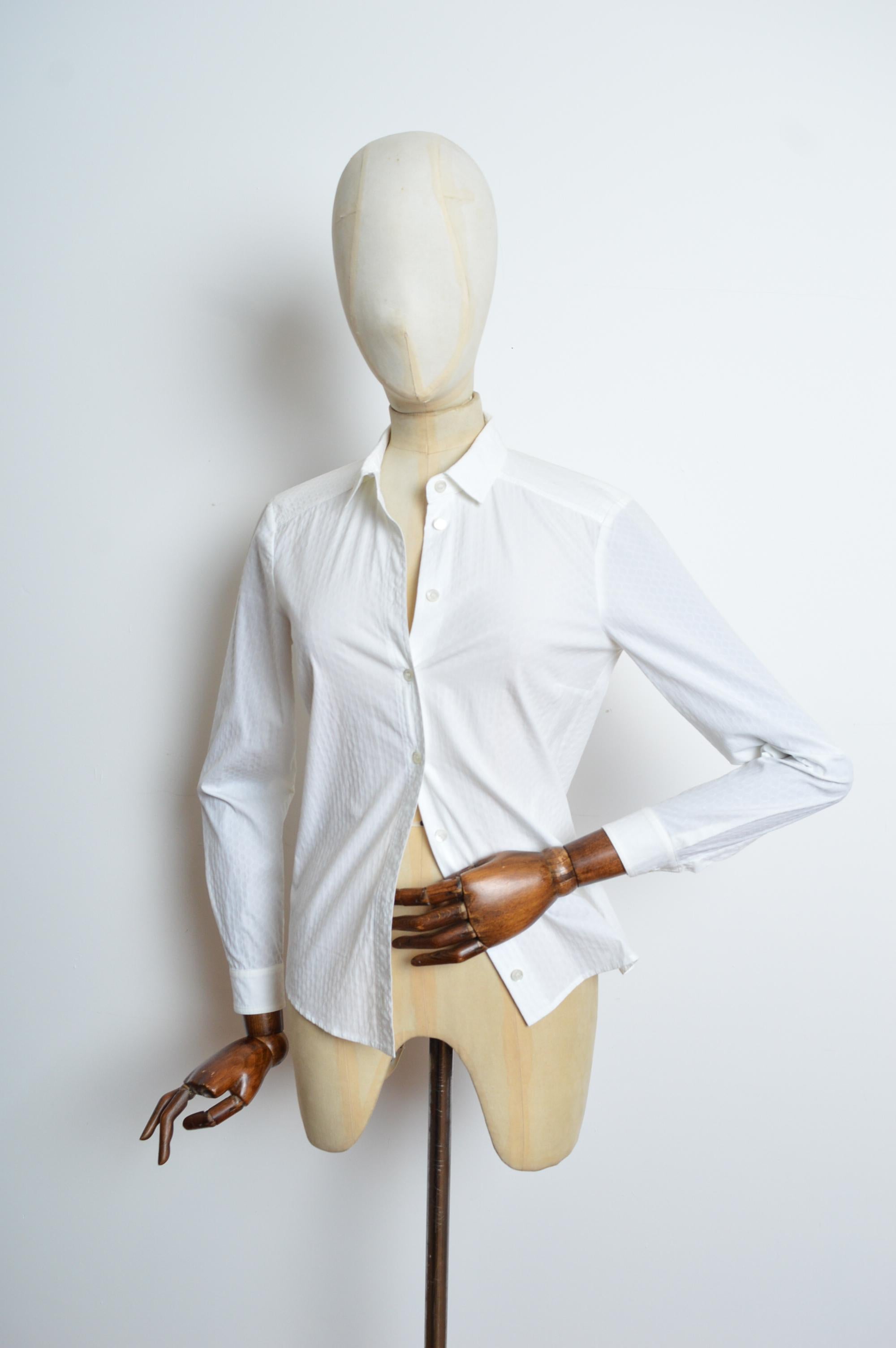 Tom Ford era Gucci Plain white GG Jacquard long sleeve Cotton Button down shirt For Sale 1