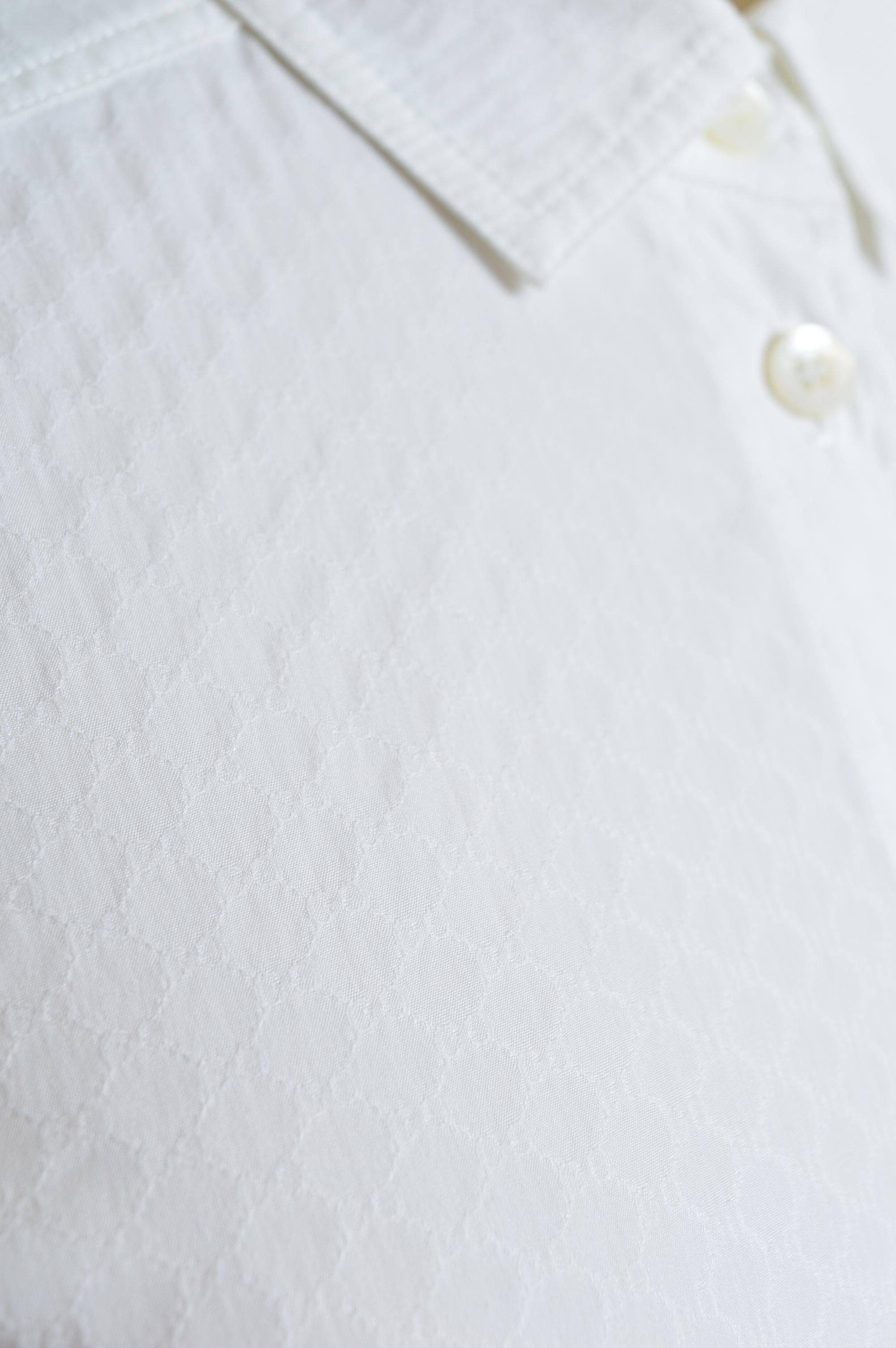 Tom Ford era Gucci Plain white GG Jacquard long sleeve Cotton Button down shirt For Sale 2
